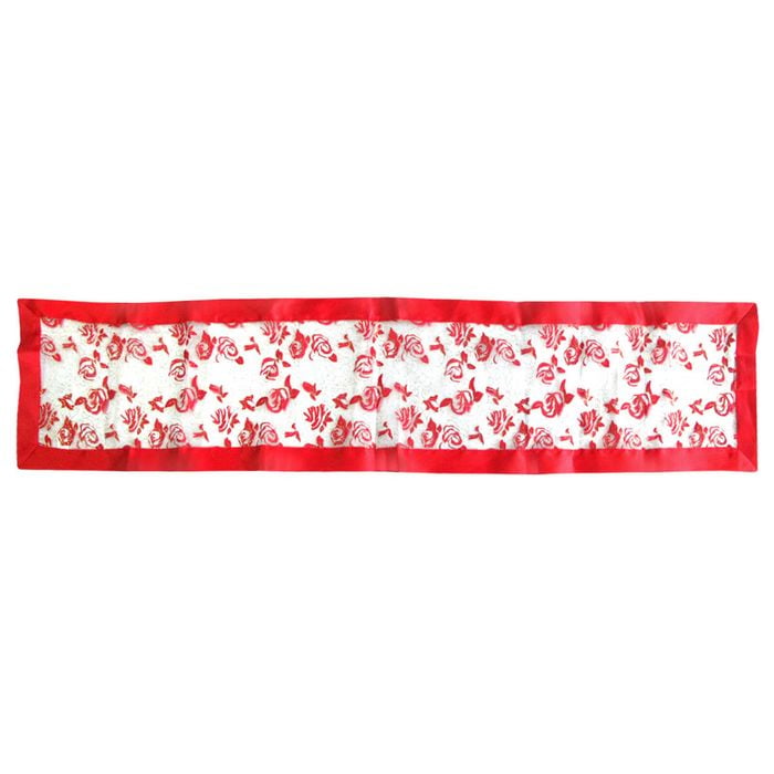 Red Rosie Sheer Organza Glitter Table Runner 40 x 183 cm Red