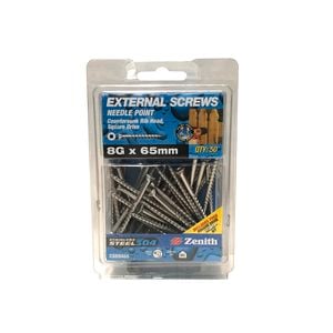 Zenith 8G x 65mm Stainless Steel 304 Square Drive External Screw - 50 Pack