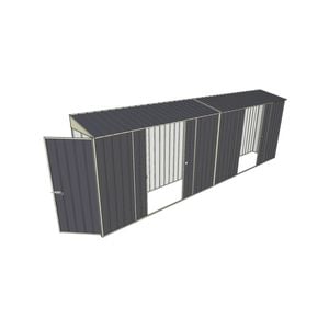 Build-a-Shed 0.8 x 6 x 2m Single Hinged Door Skillion Shed with Dual Double Sliding Side Doors - Grey