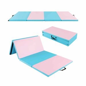 Costway 4-folding Exercise Mat Gymnastics Yoga Tumbling Mat Blue & Pink