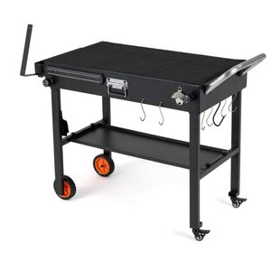 Costway 82x46cm Folding Grill Cart Prep Table Heat Resistant Mat-Black