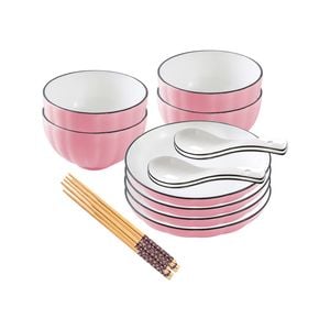 SOGA Pink Japanese Style Ceramic Dinnerware Set of 8