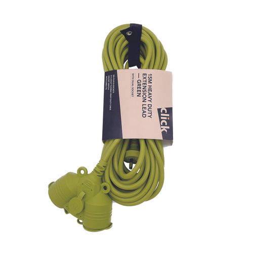 Click 15m Heavy Duty Extension Lead with Dual Socket Green Bunnings