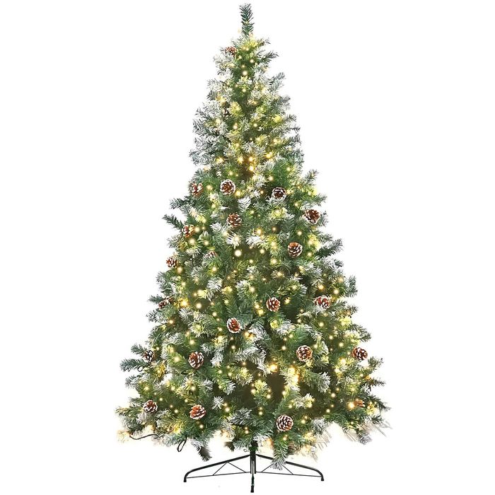 Christabelle 1.2m Pre-Lit LED Artificial Christmas Tree with Snow Tipped Needles Pine Cones Stand