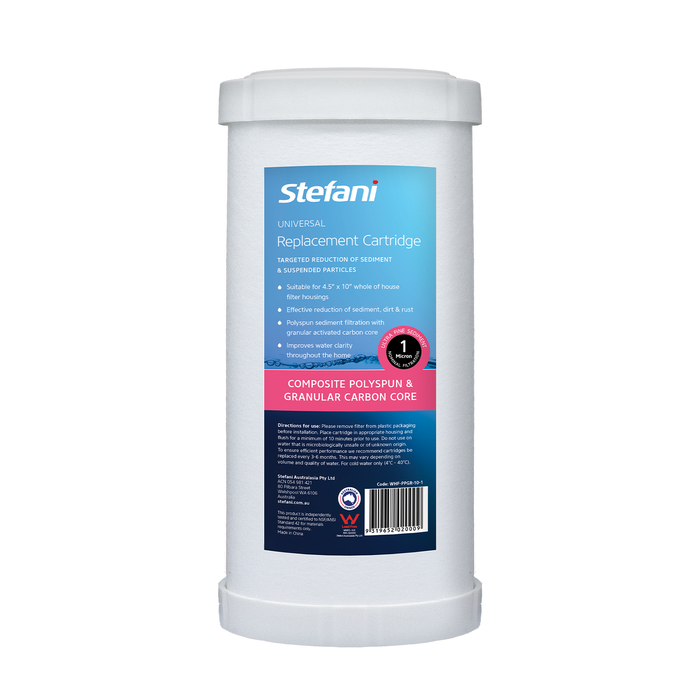 Stefani 1 Micron 4.5 x 10" Polyspun With Granular Activated Core Sediment Whole Of House Replacement Water Filter Cartridge