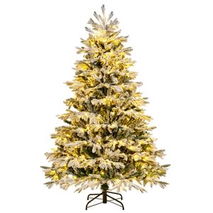 Costway 1.8M Pre-Lit Snow-Flocked Artificial Christmas Tree 1022 PE & PVC Branch Tips w/LEDs