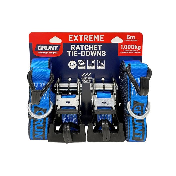 GRUNT 38mm x 6m Ratchet Tie Down - 2 Pack