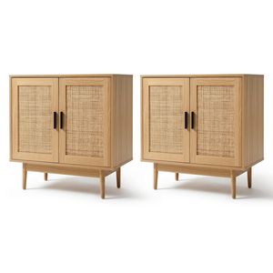 Artiss 2x Buffet Sideboard Cabinet Rattan Briony Wood