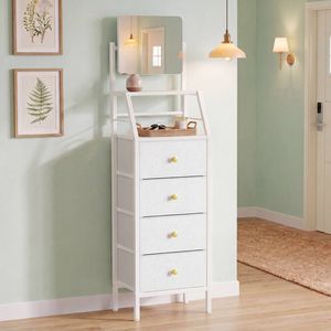 Advwin Vanity Desk with Mirror Nightstand with 4 Drawers 2-Tier Shelves White