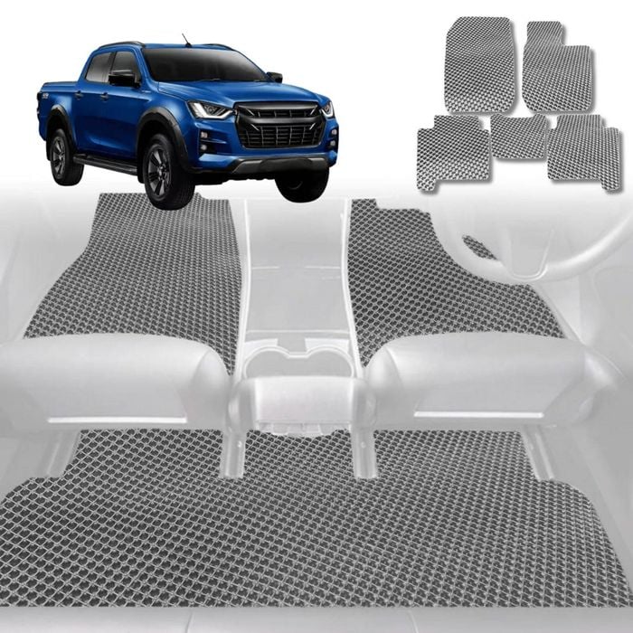 6D Diamond Car Floor Mats for Isuzu D-Max Crew Cab 2011-2020-Full Set-Grey-Outback GT