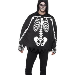 Skeleton Print Mens Halloween Costume Poncho And Gloves Set