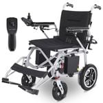 EQUIPMED Power Electric Wheelchair, Airline Approved Wheelchair, Extra Lightweight, Long Range, Lithium Batteries, Silver