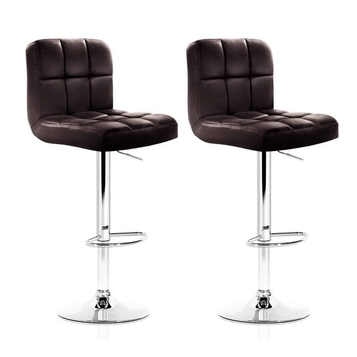 Homfurn Set Of 2 Bar Stools, Leather, Gas Lift, Modern Minimalist Style