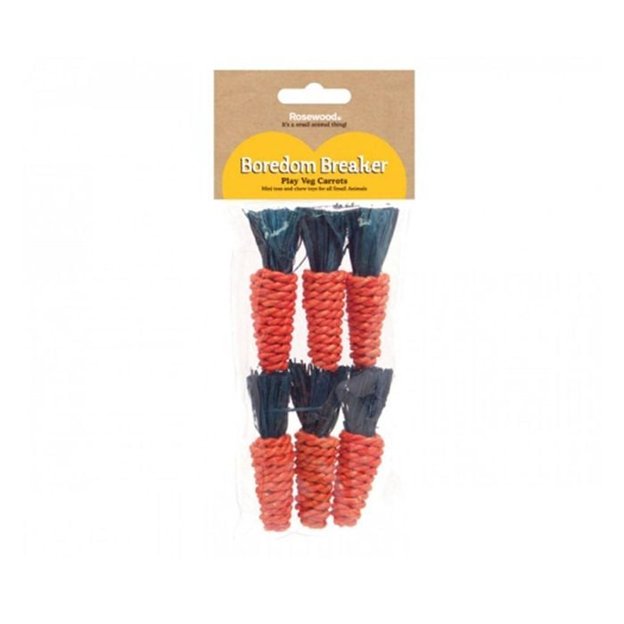 6Pc Rosewood Wooden Mini Sisal Carrots Guinea Pig Pet Activity Toy Red/Black