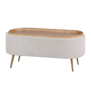 La Bella Cream Coffee Table Storage Ottoman - Corduroy Blanket Box Bench ESME