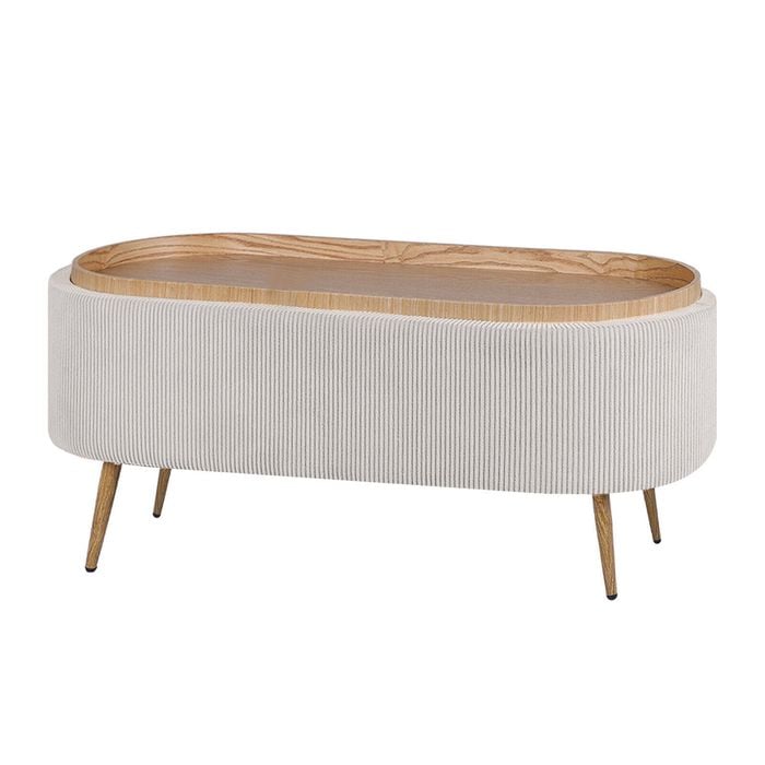 La Bella Cream Coffee Table Storage Ottoman - Corduroy Blanket Box Bench ESME