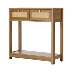 Oikiture Console Table 2 Drawer Hallway Display Shelf Entryway Storage Oak