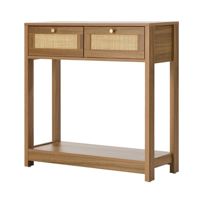 Oikiture Console Table 2 Drawer Hallway Display Shelf Entryway Storage Oak