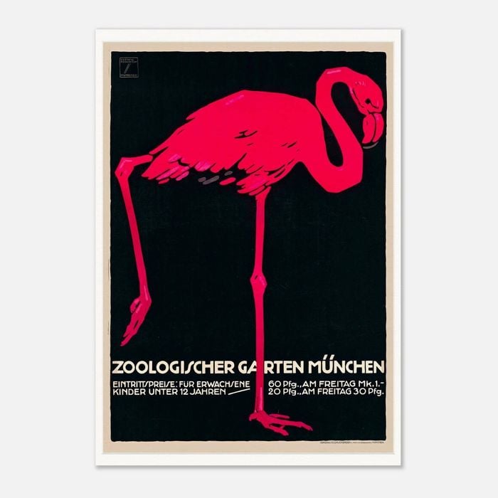 Galrie Munich Zoo Vintage Pink Flamingo Poster by Ludwig Holhwein for Home Decor, Poster Only, A3 30 x 42cm (12 x 16inch)