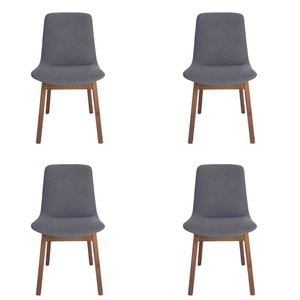 Pack of 4 | Cozy Upholstered Dining Chair | Walnut Legs - Grey Fabric