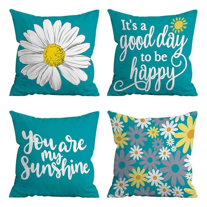 Catzon 4 Pcs Linen Throw Pillow Covers Watercolor Flower for Bed Sofa Decor 50X50cm