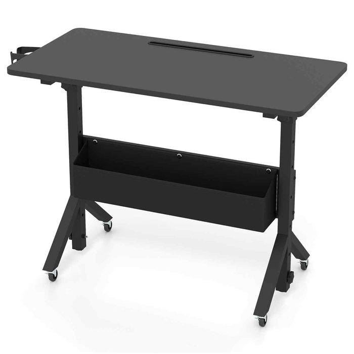 Costway Mobile Standing Desk Cup Holder Basket Tablet Slot-Black