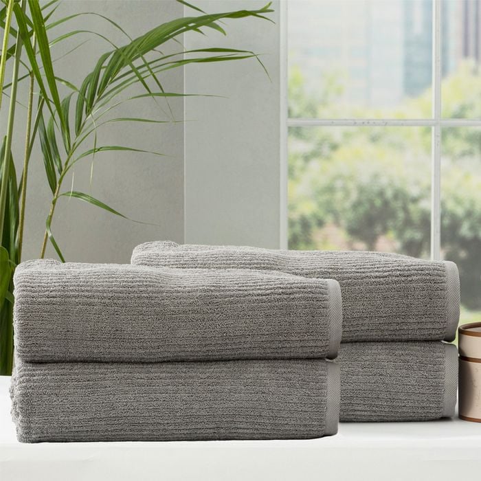 Renee Taylor 4 Piece Ribbed Bath Sheet Towel Platinum