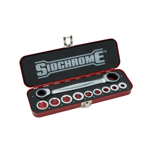 Sidchrome 10 Piece Metric – 11 in 1 Double End Ratcheting Wrench with Adaptor Set