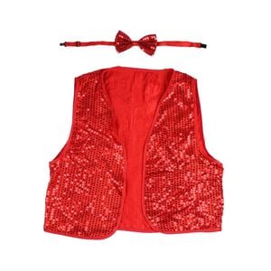 Kids Sequin Vest Bow Tie Set Costume 80s Party Dress Up Waistcoat Red