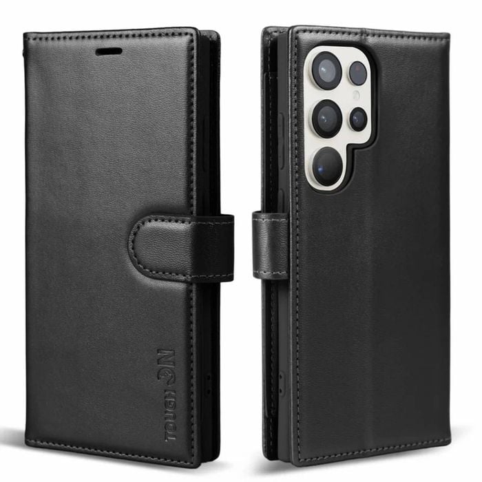 Tough On for Samsung Galaxy S25 Ultra Flip Wallet Leather Case Black