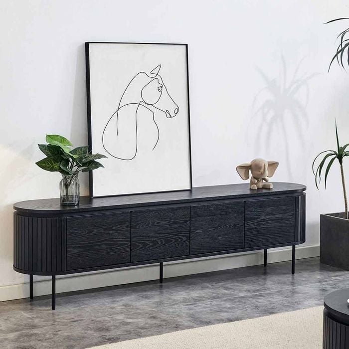 Nola 2m Wooden TV Entertainment Unit - Black - Black