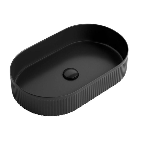 Attica 560 x 350mm Matt Black Windsor Oval Fluted Basin