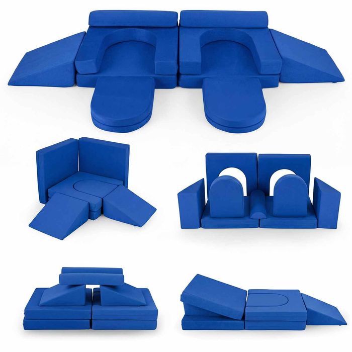 Costway 10 Pc Foam Climb Crawl Playset Kid Modular Play Couch Blue