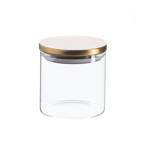 Argon Tableware Glass Storage Jar - Gold Lid - 550ml - Modern Round Scandi Organisation Container Glass Jar