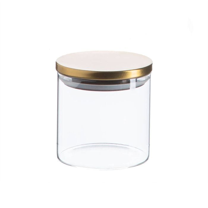 Argon Tableware Glass Storage Jar - Gold Lid - 550ml - Modern Round Scandi Organisation Container Glass Jar