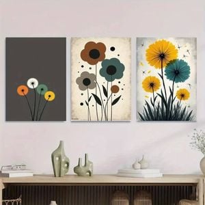 3pcs Modern Floral Abstract Flower Print 100% Australian Made 3 x 40x60cm (Metal Print)