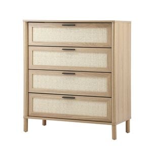 Oikiture 4 Chest of Drawers Rattan Dresser Natural