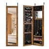 Costway Wall/door Mounted Jewelry Organizer W/mirror Shelves Brown