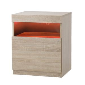 Oikiture Bedside Table LED Nightstand Natural