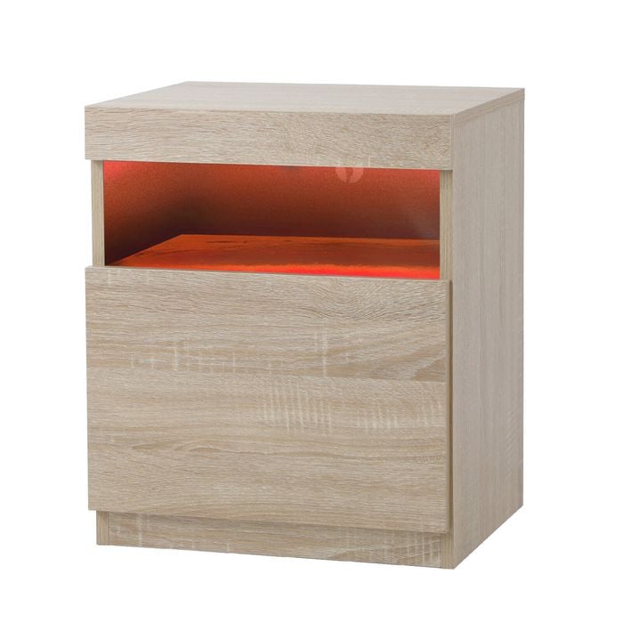 Oikiture Bedside Table LED Nightstand Natural