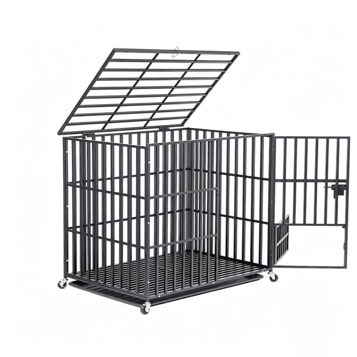 Bingopaw Heavy-Duty Dog Crate Sturdy Iron Pet Kennel with Rolling Wheels 117x84x86.5cm