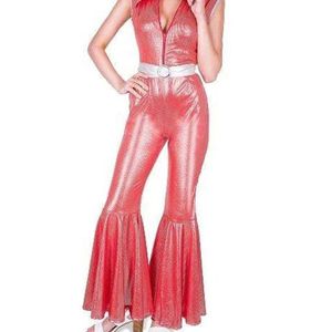 Disco Diva 1970s Womens Metallic Red Plus Size Costume - Xlarge