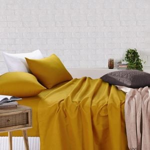 Amson Royale Cotton King Single Sheet Set - Fitted Flat Sheet With Pillowcases - Mustard