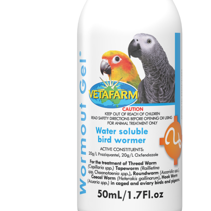 Vetafarm Wormout Gel Water Soluble Bird Wormer for Caged & Aviary Birds 50ml