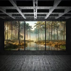 3pcs Forest Panoramic View Tall Trees and Water  Print 100% Australian Made 3 x 40x60cm (Metal Print)