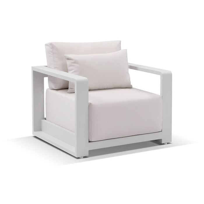 Whitehaven 1 Seater Outdoor Aluminium Lounge White & Sunbrella Canvas Cushions