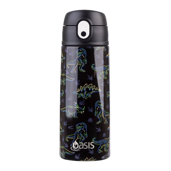 Oasis Stainless Steel Insulated Kids Drink Bottle w/Straw 550ml Neon Dinosaurs