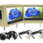 Elinz 2X10.1" HD Headrest Car DVD Player Monitor Pillow BEIGE
