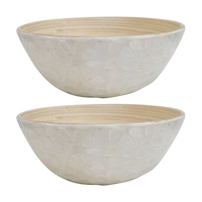 2pk Lvd Low Round Bamboo Capiz Shell Bowl Decorative/salad 20x20x8cm