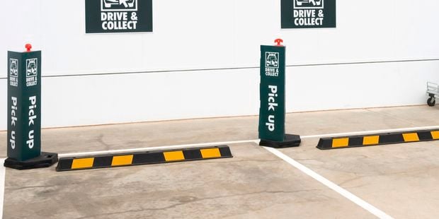 Car park with click and collect signage